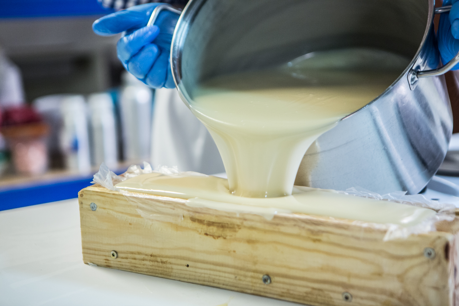 Pouring soap into molds